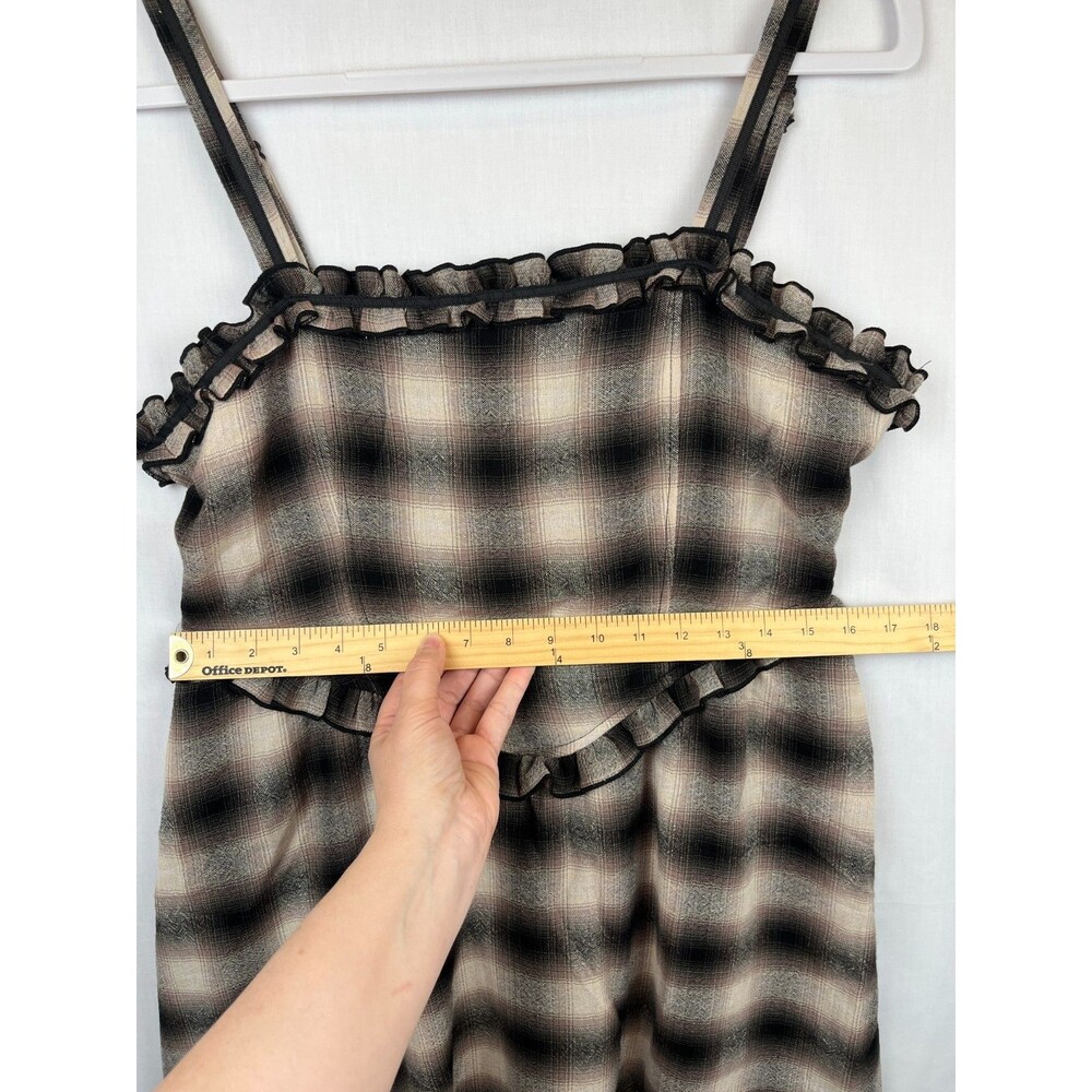 Heart & Heels Mini Dress Womens JR Size Large Brown Taupe Plaid Sleeveless Y2K - Picture 5 of 12
